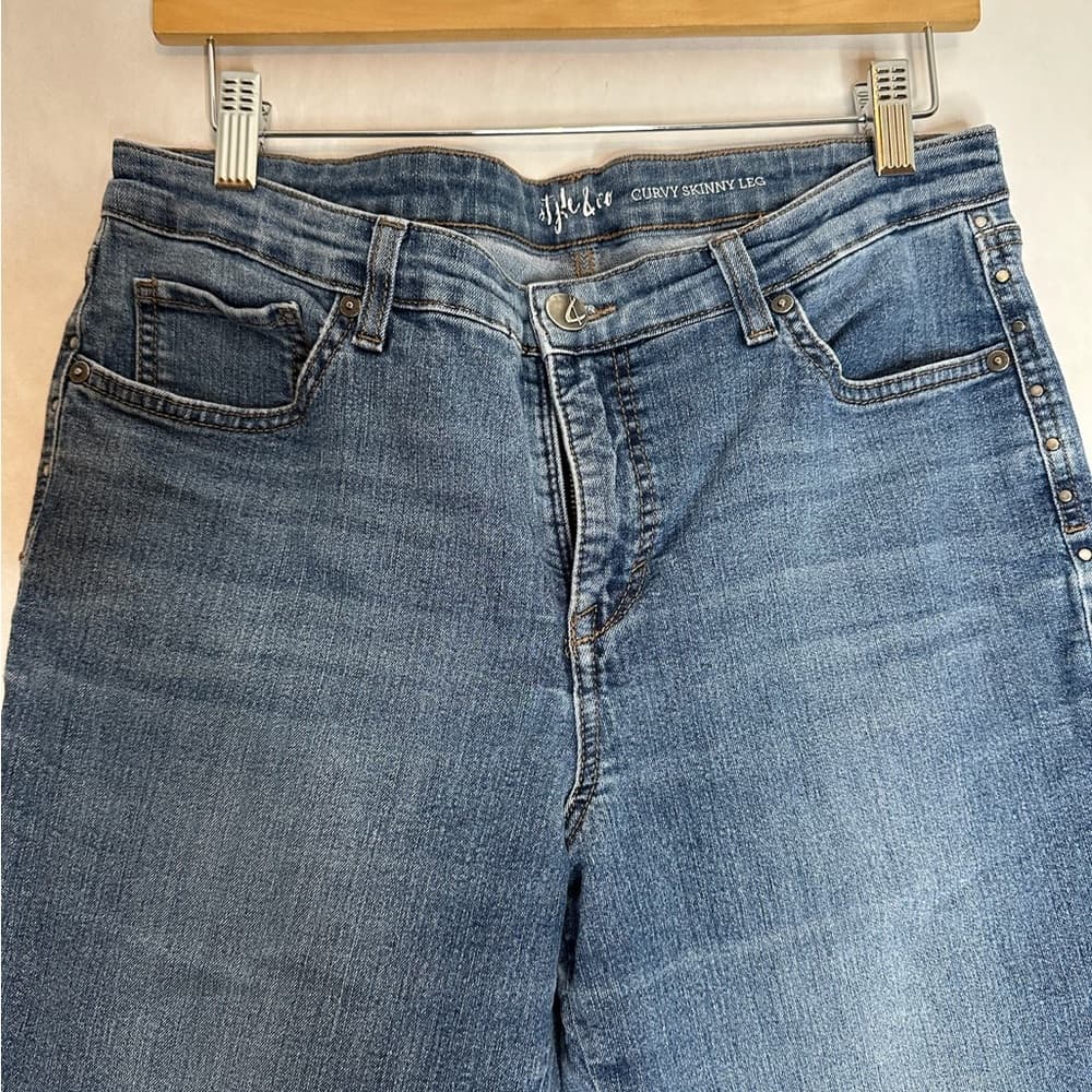 Style & Co Studded Sides Denim Jeans Curvy Skinny Leg Blue Size 12 - Thumbnail 3