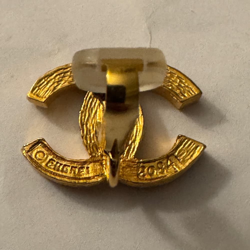 CHANEL Earrings Vintage CC Logo Crystal Clip On 24K Gold Plated Studs with Box - Thumbnail 7