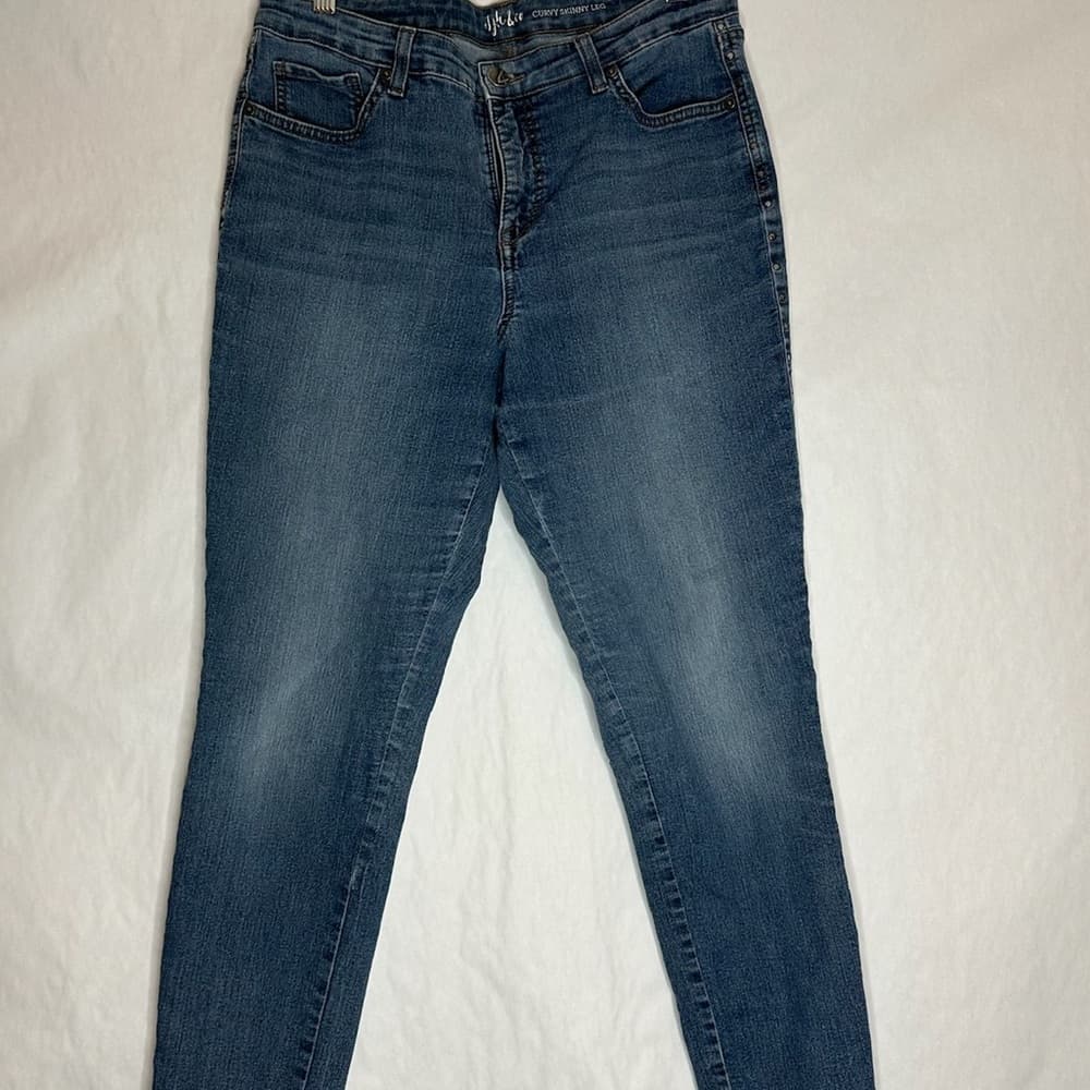 Style & Co Studded Sides Denim Jeans Curvy Skinny Leg Blue Size 12 - Thumbnail 2