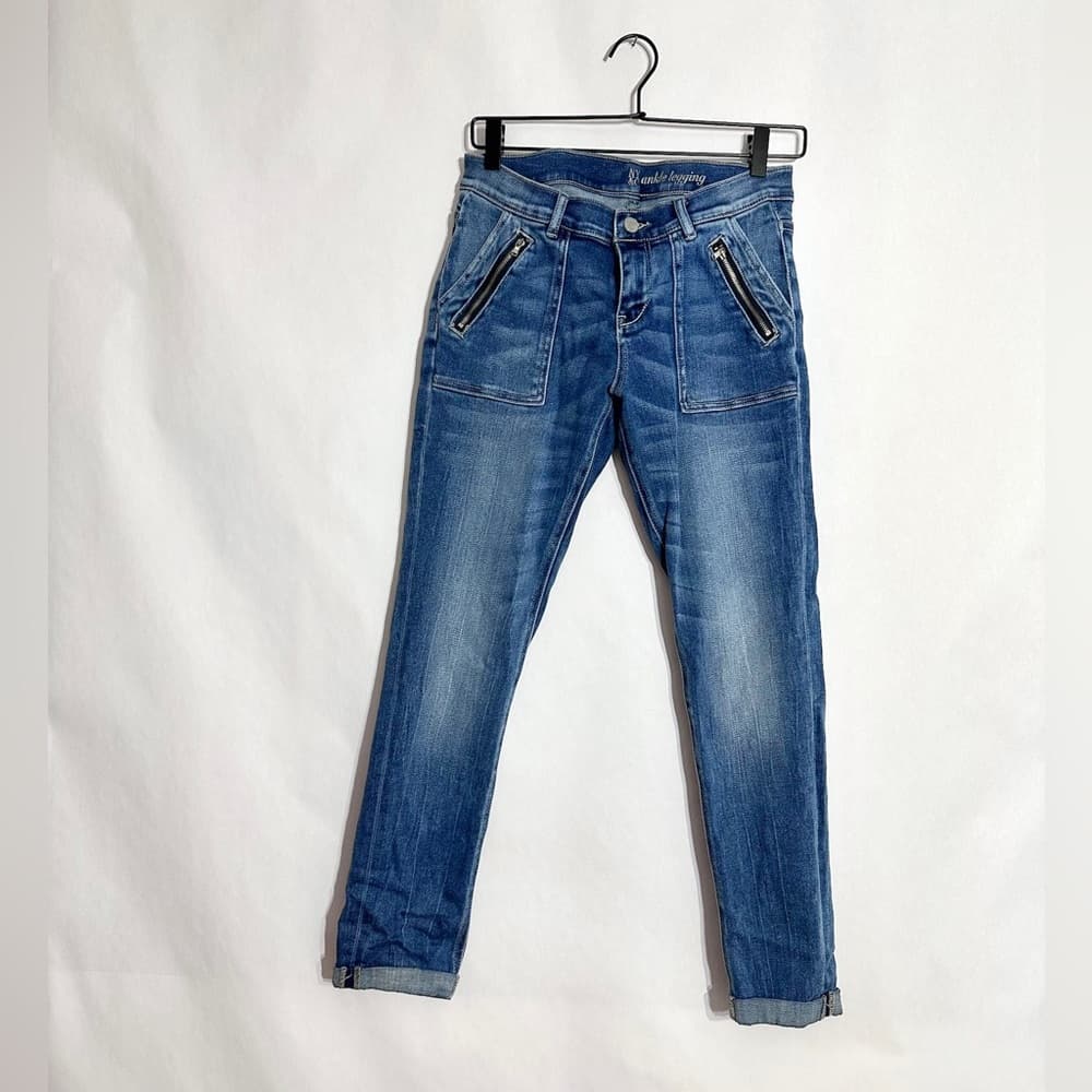 New York & Company Denim Ankle Leggings with Zipper Accent Pockets Size 4