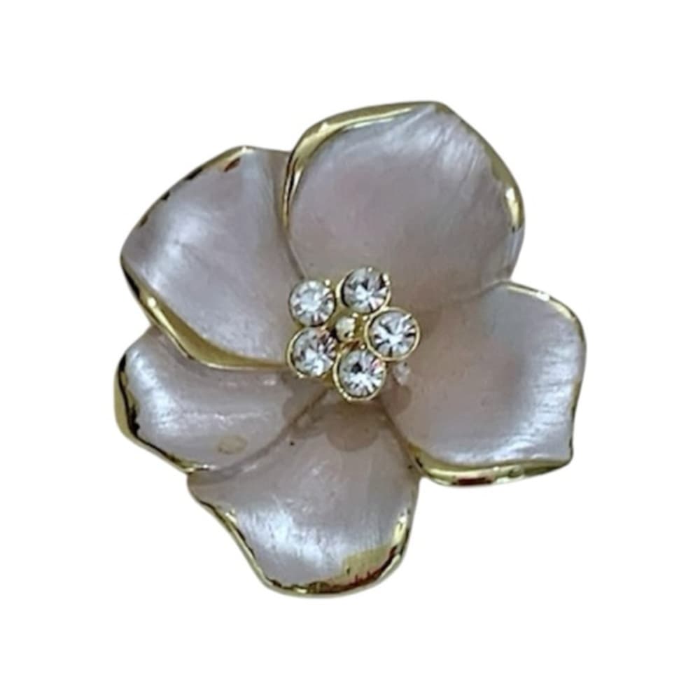 Vintage Magnolia Flower Brooch with Rhinestone Center - Classic Floral Pin - Thumbnail 5