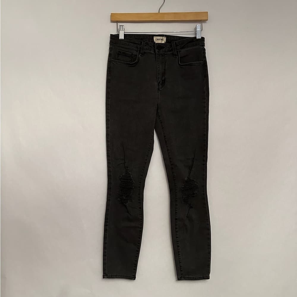 L'AGENCE Margot Skinny Dark "Black" Jean Ripped Style (Size 27) Distressed Chic - Thumbnail 4