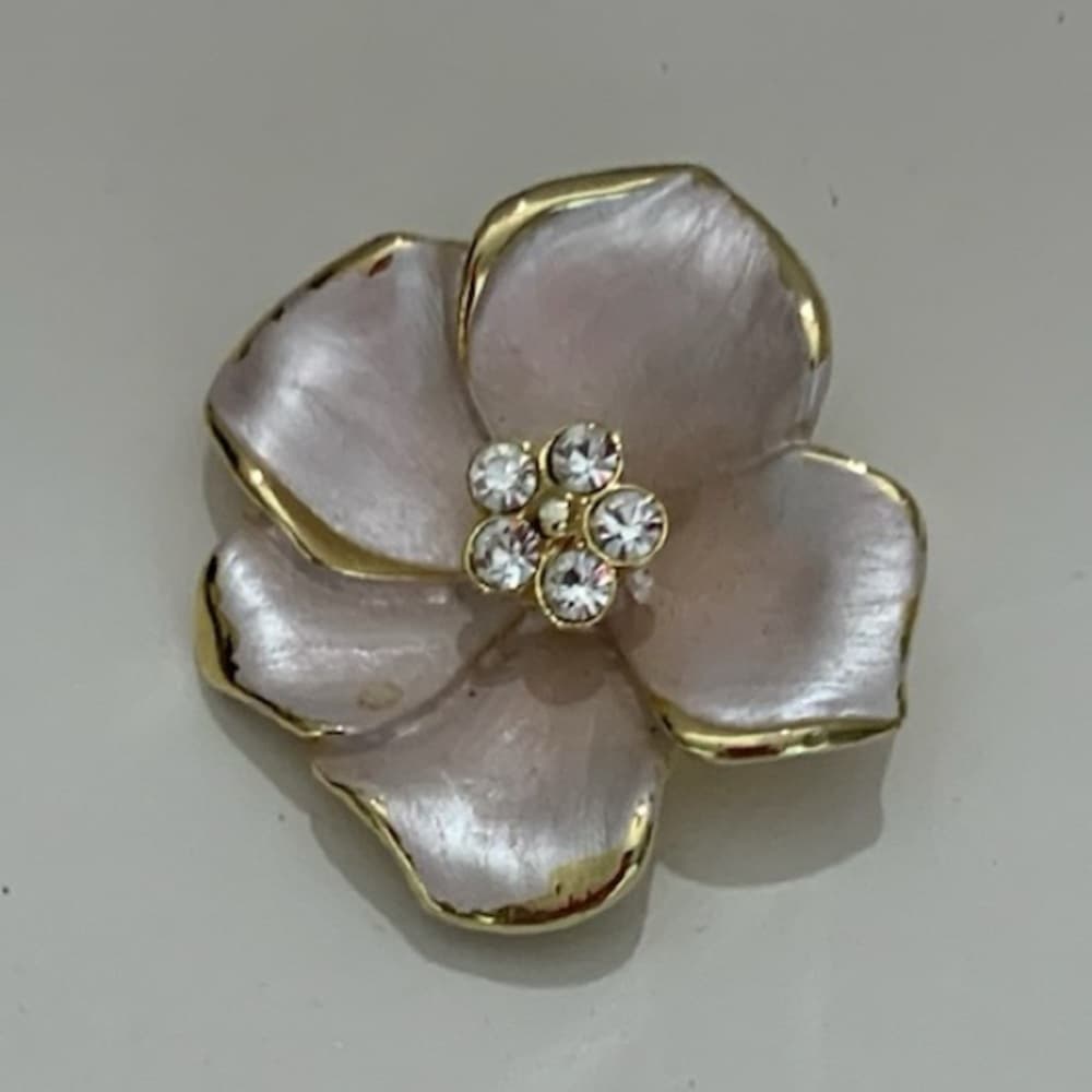 Vintage Magnolia Flower Brooch with Rhinestone Center - Classic Floral Pin
