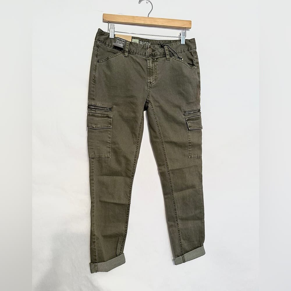 NWT Mossimo Skinny Premium Denim Olive Cargo Jeans Size 8 - Thumbnail 7