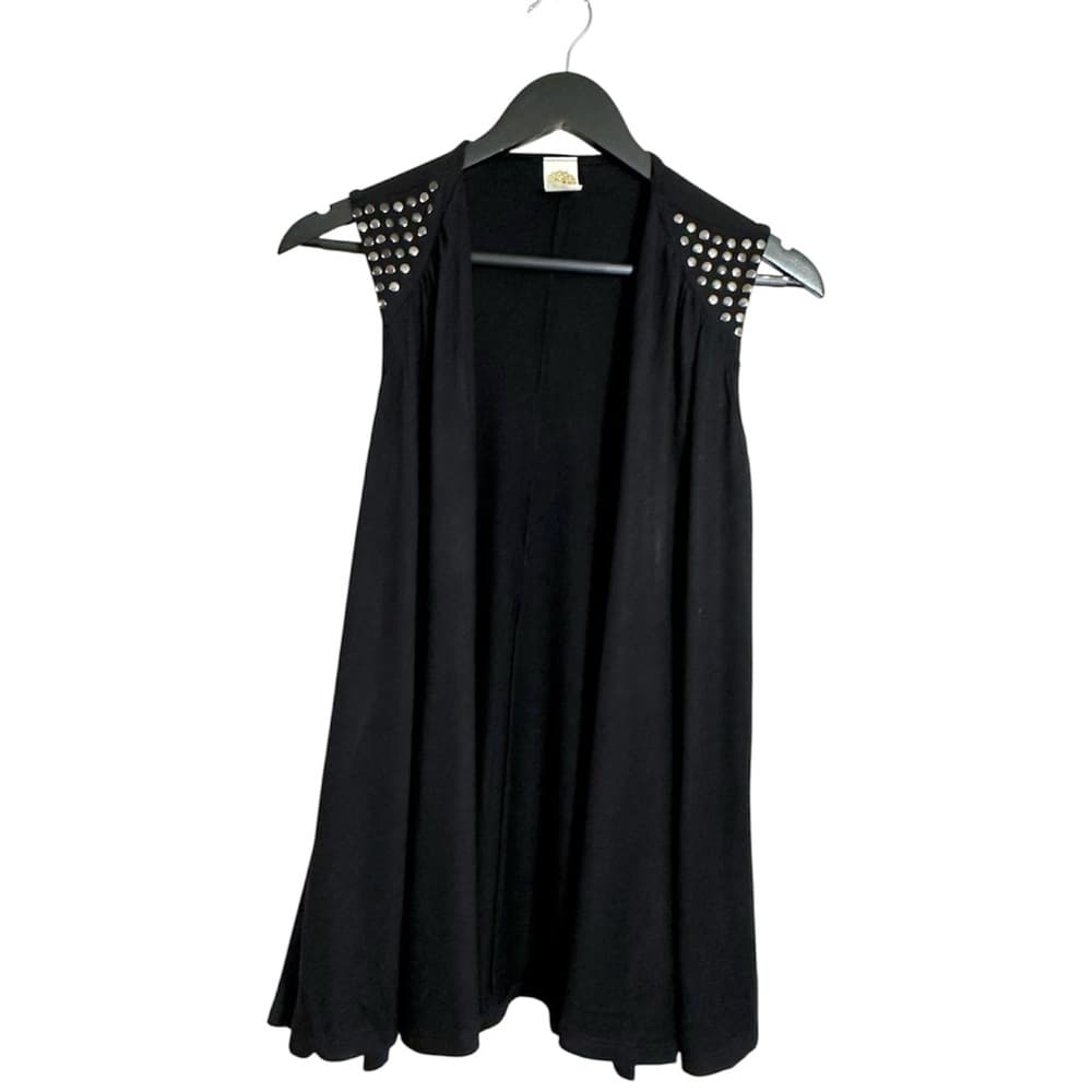 Ginger G Black Open Front Flowy Vest Y2K Studded Shoulders Medium Rebel Goth - Thumbnail 6
