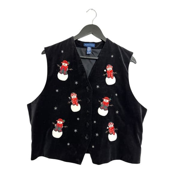 Karen Scott Snowman Embroidered Black Holiday Vest Christmas Holiday Size XL - Thumbnail 11