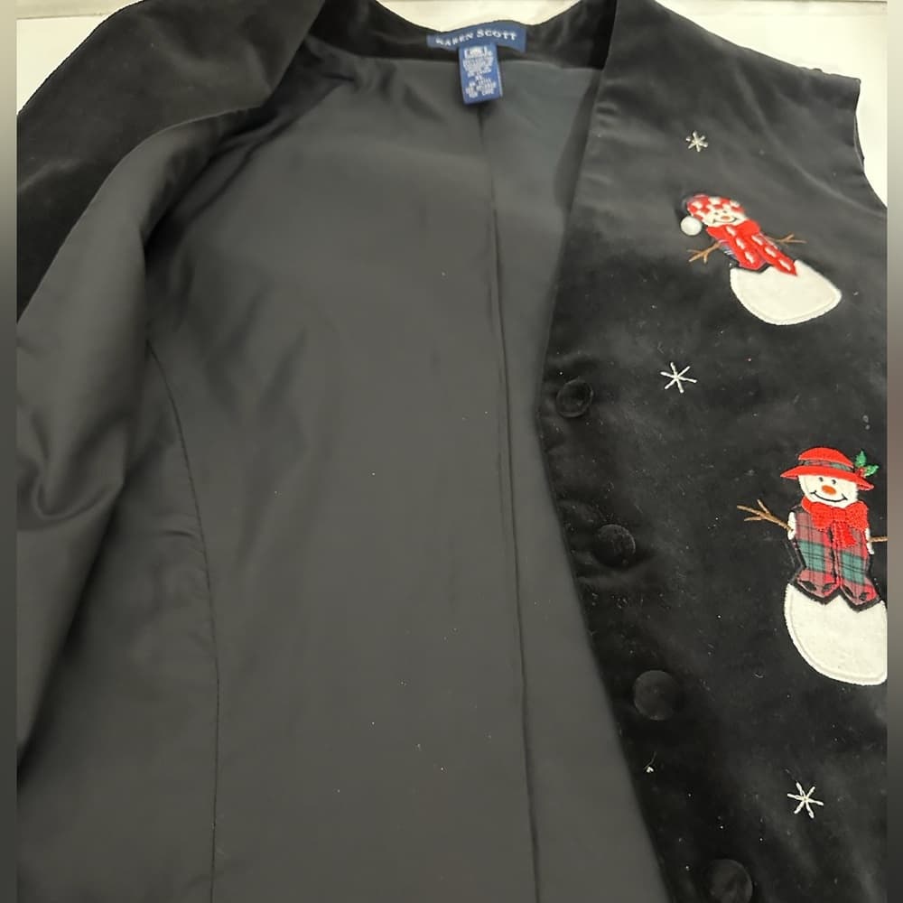 Karen Scott Snowman Embroidered Black Holiday Vest Christmas Holiday Size XL - Thumbnail 9