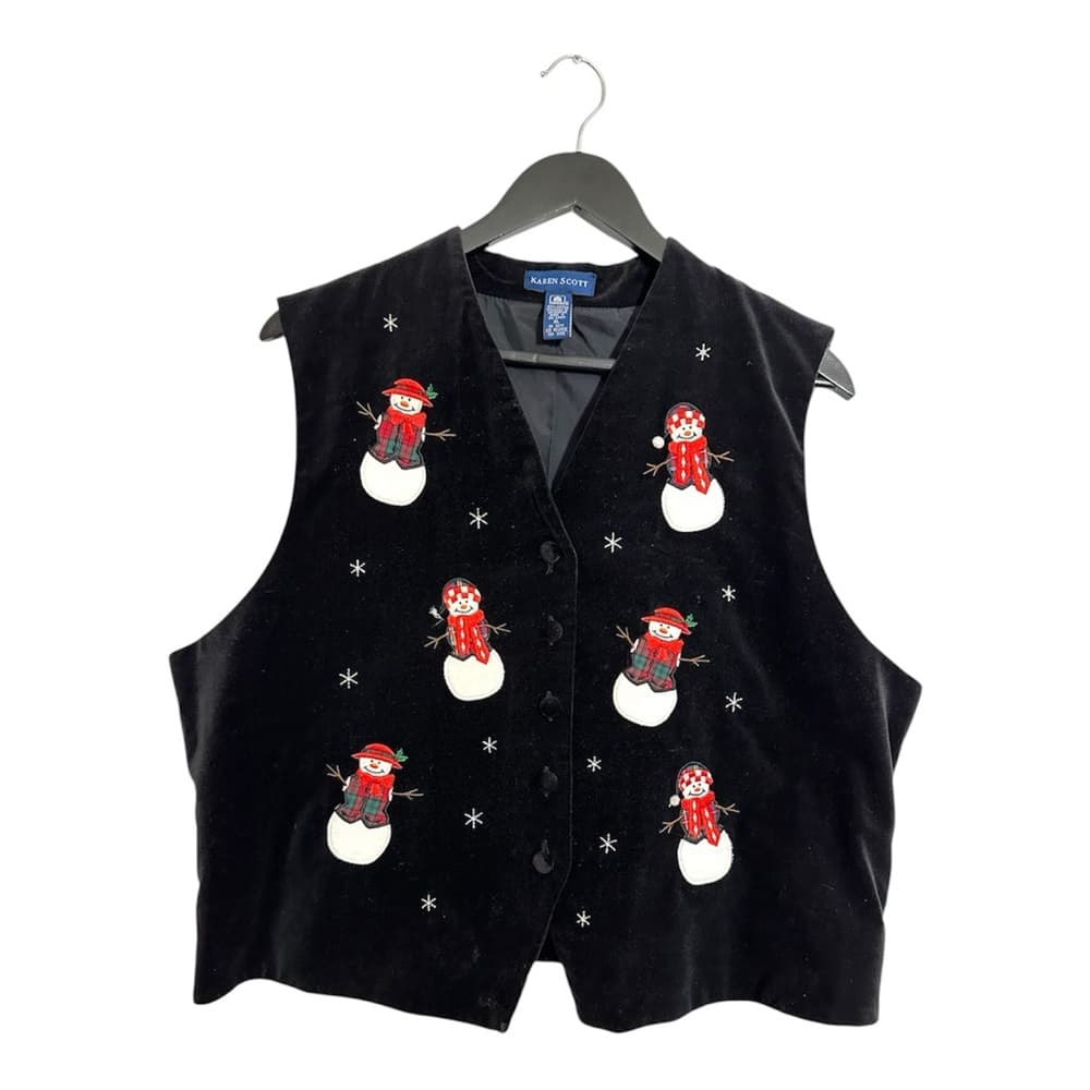 Karen Scott Snowman Embroidered Black Holiday Vest Christmas Holiday Size XL - Thumbnail 10