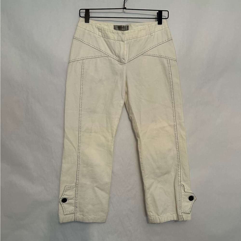 Sportmax Italian Denim Off-White Contrast Stitch Capri Crop Size 8 (IT 42) - Thumbnail 3