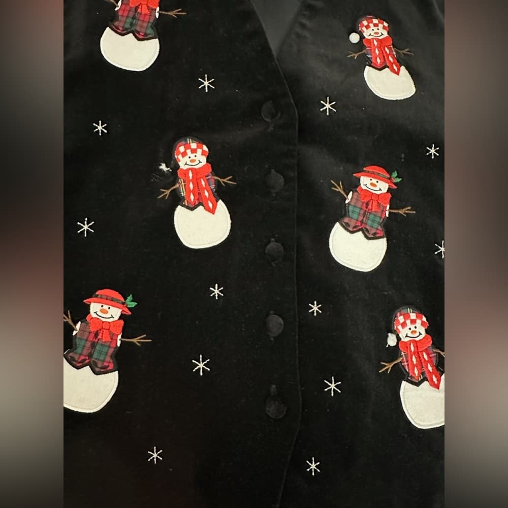 Karen Scott Snowman Embroidered Black Holiday Vest Christmas Holiday Size XL - Thumbnail 5