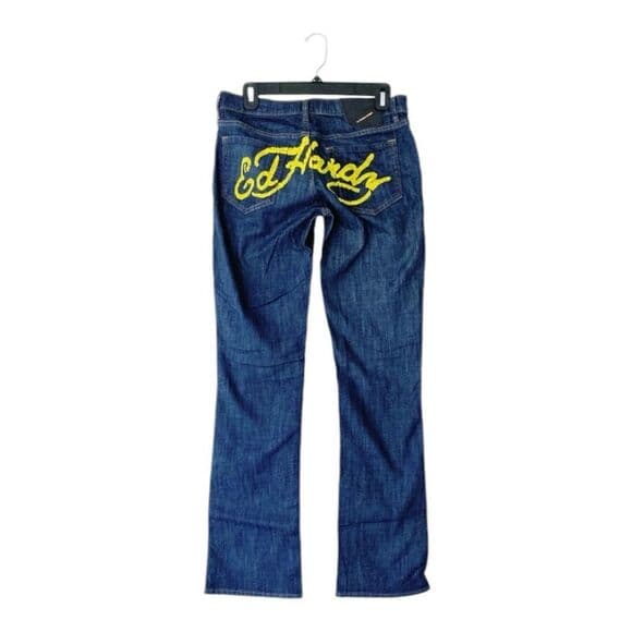 NWT Ed Hardy Deadstock Y2K Name Script Booty Denim Jeans Women Sz 29 Super Low - Thumbnail 16