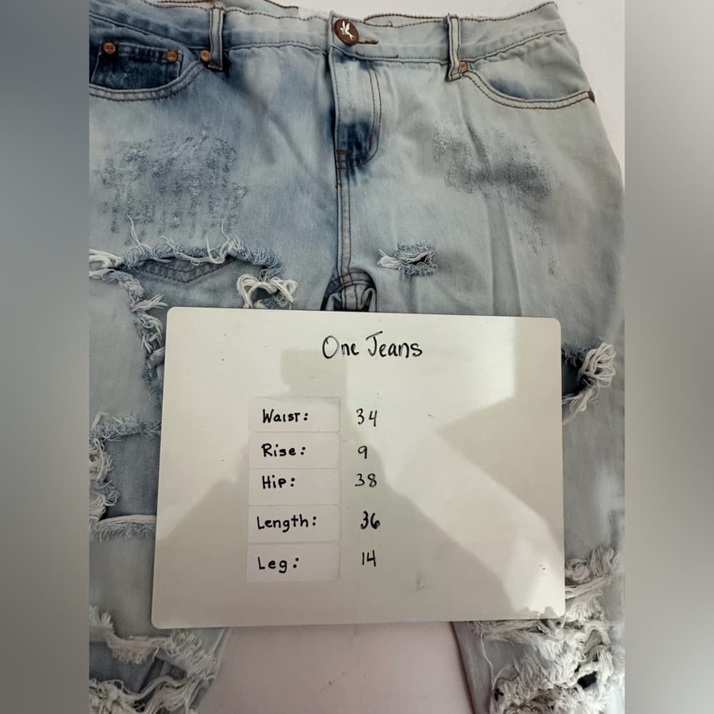 One by One Teaspoon Awesome Baggies Distressed Light Jeans Grunge Y2K Size 31 - Thumbnail 15