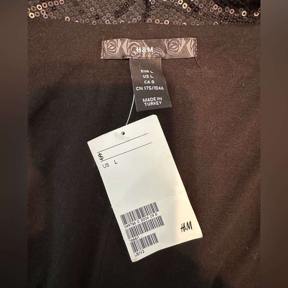 NWT H&M Black Sequin Draped Open Front Vest Size Large Y2K Evening Glam Holiday - Thumbnail 5