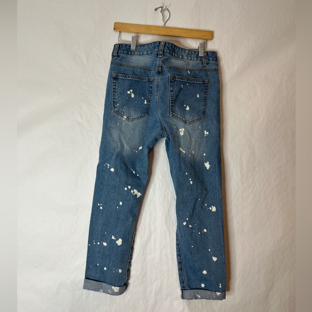 Forever 21 Ripped Distressed Paint Splatter Boyfriend Cropped Jeans Y2K Medium - Thumbnail 3
