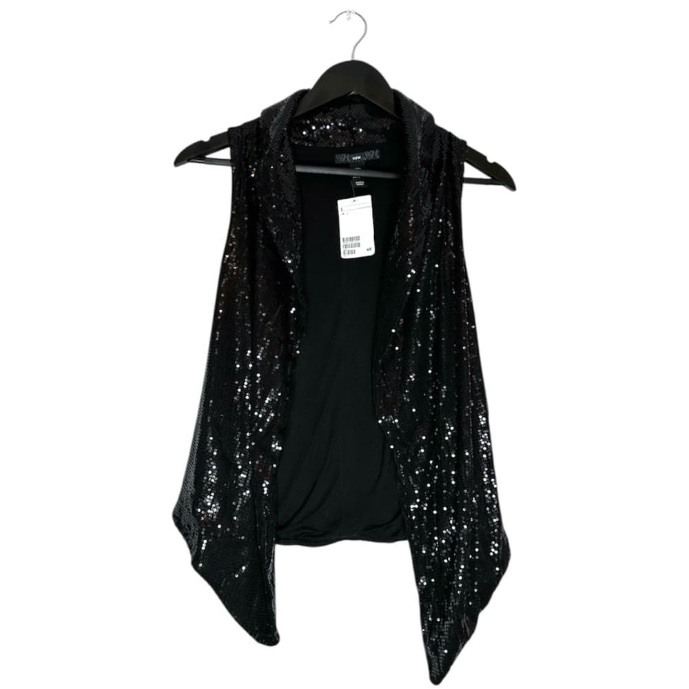 NWT H&M Black Sequin Draped Open Front Vest Size Large Y2K Evening Glam Holiday - Thumbnail 6