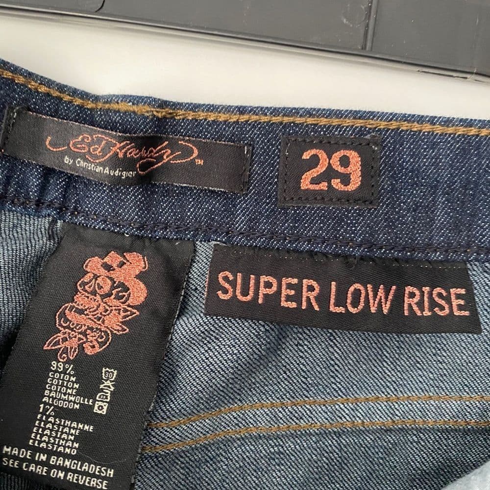 NWT Ed Hardy Deadstock Y2K Name Script Booty Denim Jeans Women Sz 29 Super Low - Thumbnail 5