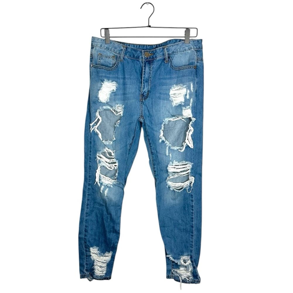 Windsor Distressed Crop Jeans Medium Wash Ripped Denim Size 32 / 13 Bikercore - Thumbnail 14