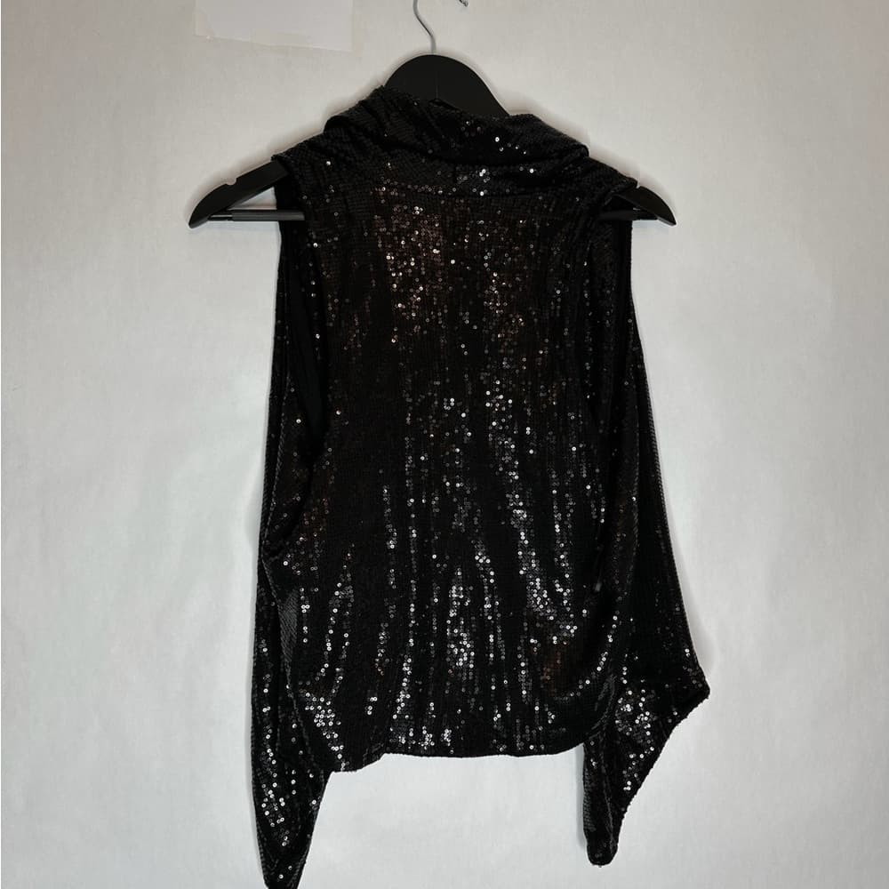 NWT H&M Black Sequin Draped Open Front Vest Size Large Y2K Evening Glam Holiday