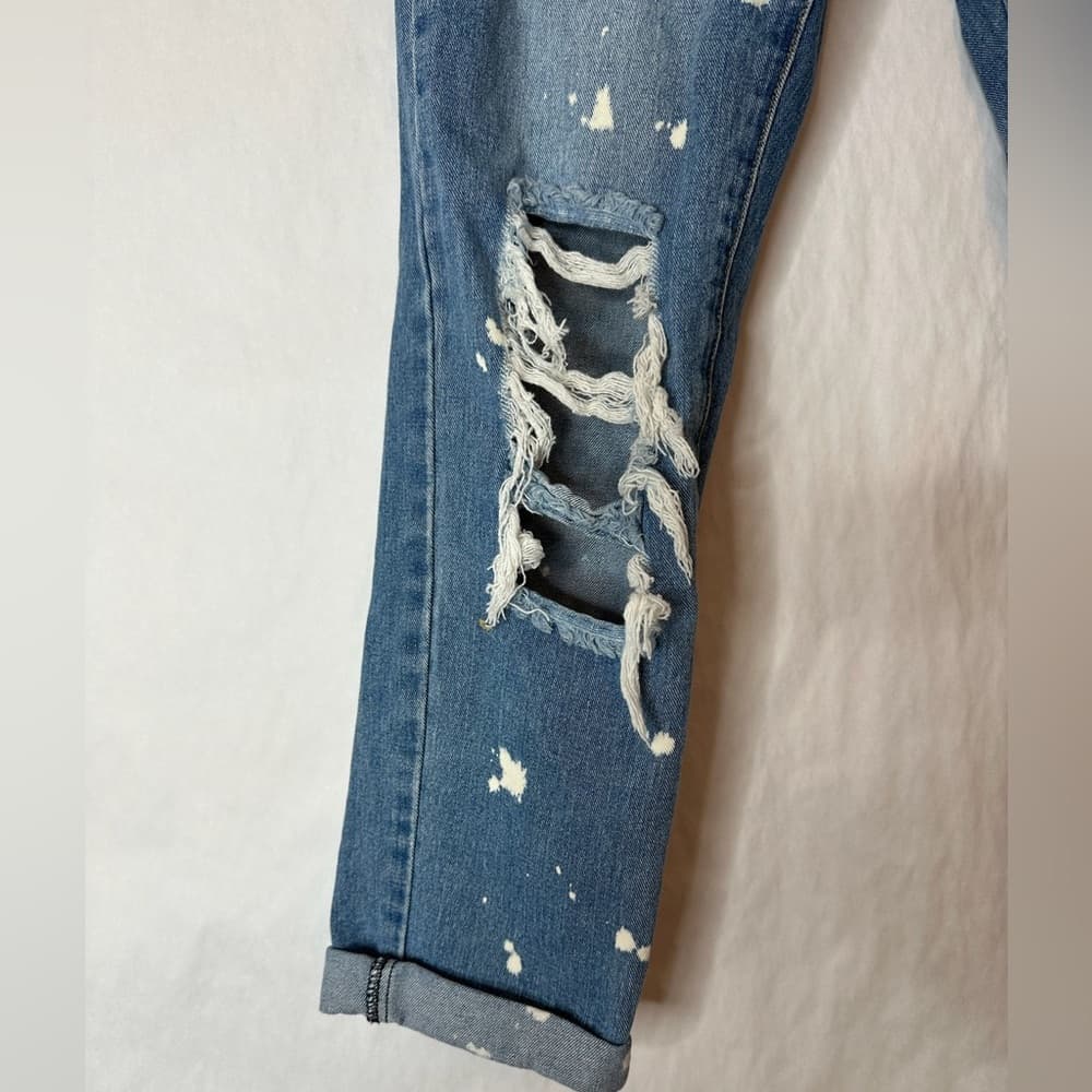 Forever 21 Ripped Distressed Paint Splatter Boyfriend Cropped Jeans Y2K Medium - Thumbnail 6