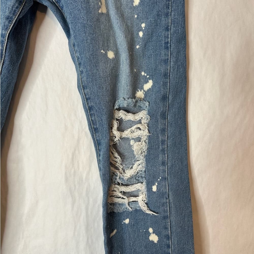 Forever 21 Ripped Distressed Paint Splatter Boyfriend Cropped Jeans Y2K Medium - Thumbnail 7