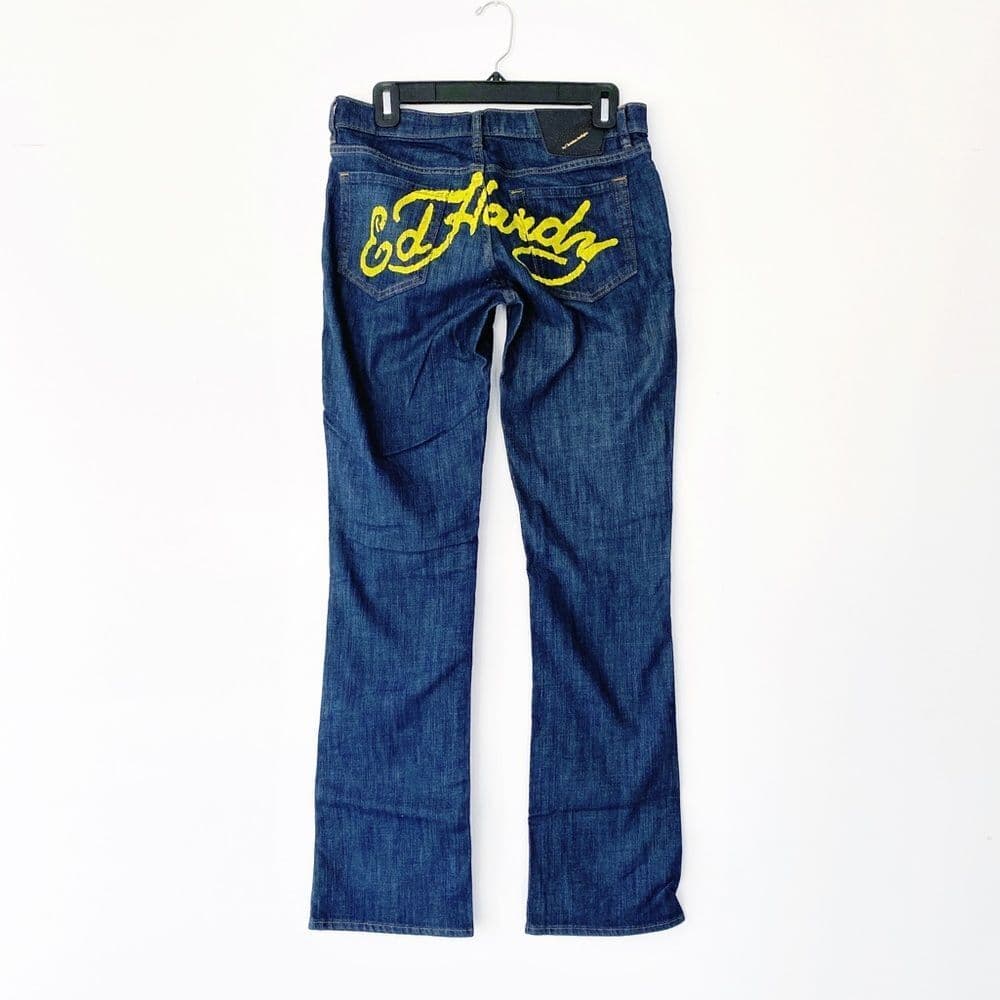 NWT Ed Hardy Deadstock Y2K Name Script Booty Denim Jeans Women Sz 29 Super Low