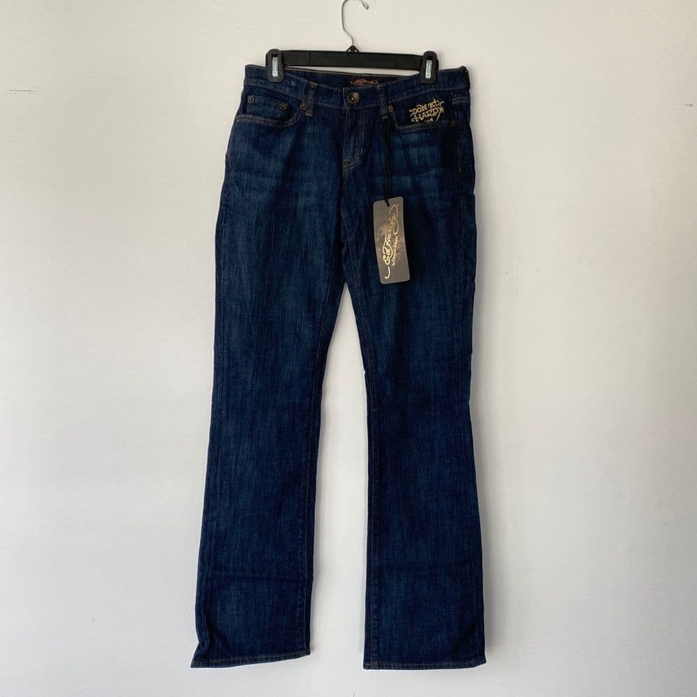 NWT Ed Hardy Deadstock Y2K Name Script Booty Denim Jeans Women Sz 29 Super Low - Thumbnail 8