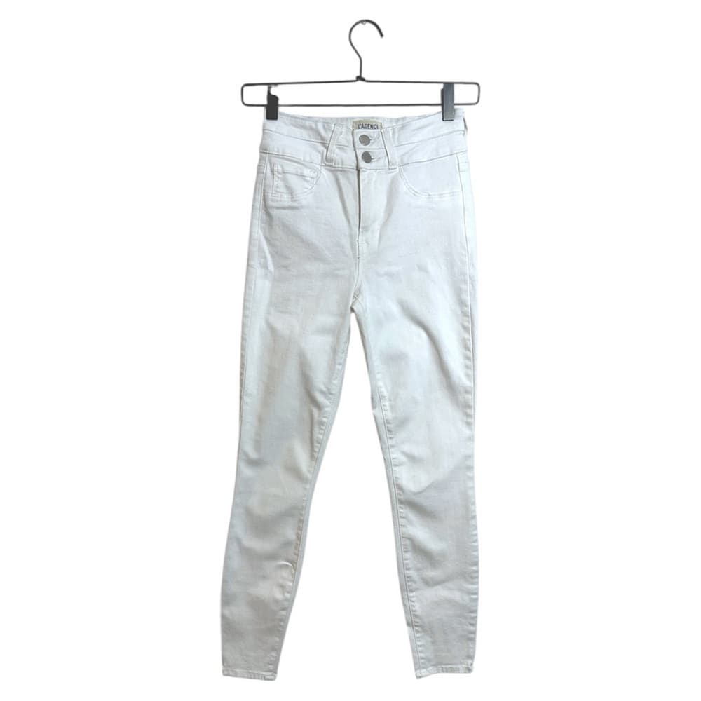 L'Agence White Blanc Peyton High-Rise Skinny Jeans w/ Double Waistband Size 24 - Thumbnail 2