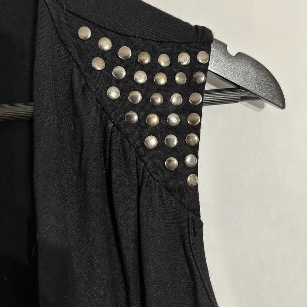 Ginger G Black Open Front Flowy Vest Y2K Studded Shoulders Medium Rebel Goth - Thumbnail 2