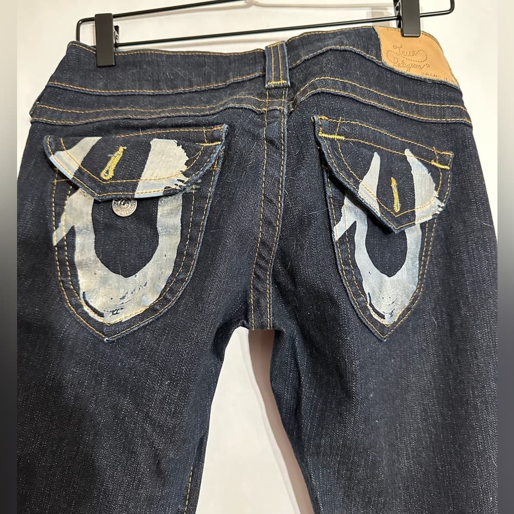 True Religion Vintage Y2K Dark Wash Flare Jeans Women’s 29 Low Rise Logo Pockets - Thumbnail 6