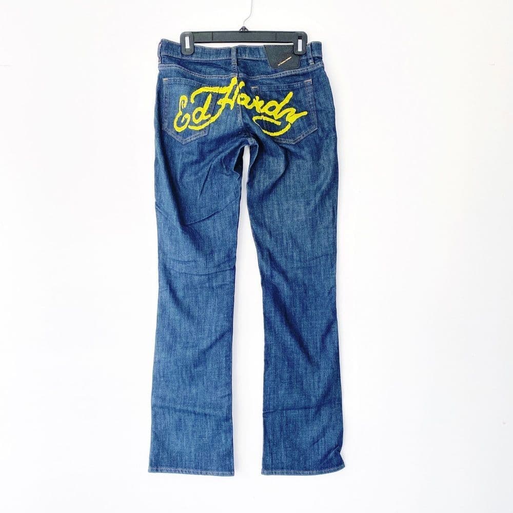 NWT Ed Hardy Deadstock Y2K Name Script Booty Denim Jeans Women Sz 29 Super Low - Thumbnail 9