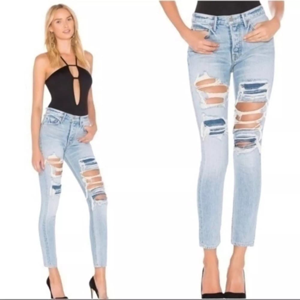 GRLFRND Revolve Karolina High Rise Denim E Street Distressed Skinny Jeans Sz 25 - Thumbnail 4