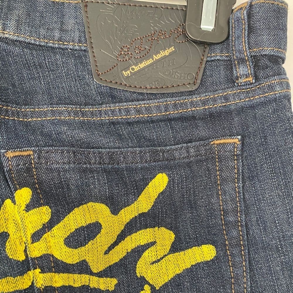 NWT Ed Hardy Deadstock Y2K Name Script Booty Denim Jeans Women Sz 29 Super Low - Thumbnail 4