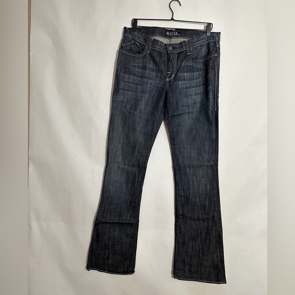 Rock & Republic Original Kasandra Rhinestone Logo Bootcut Jeans Size 31 Y2K