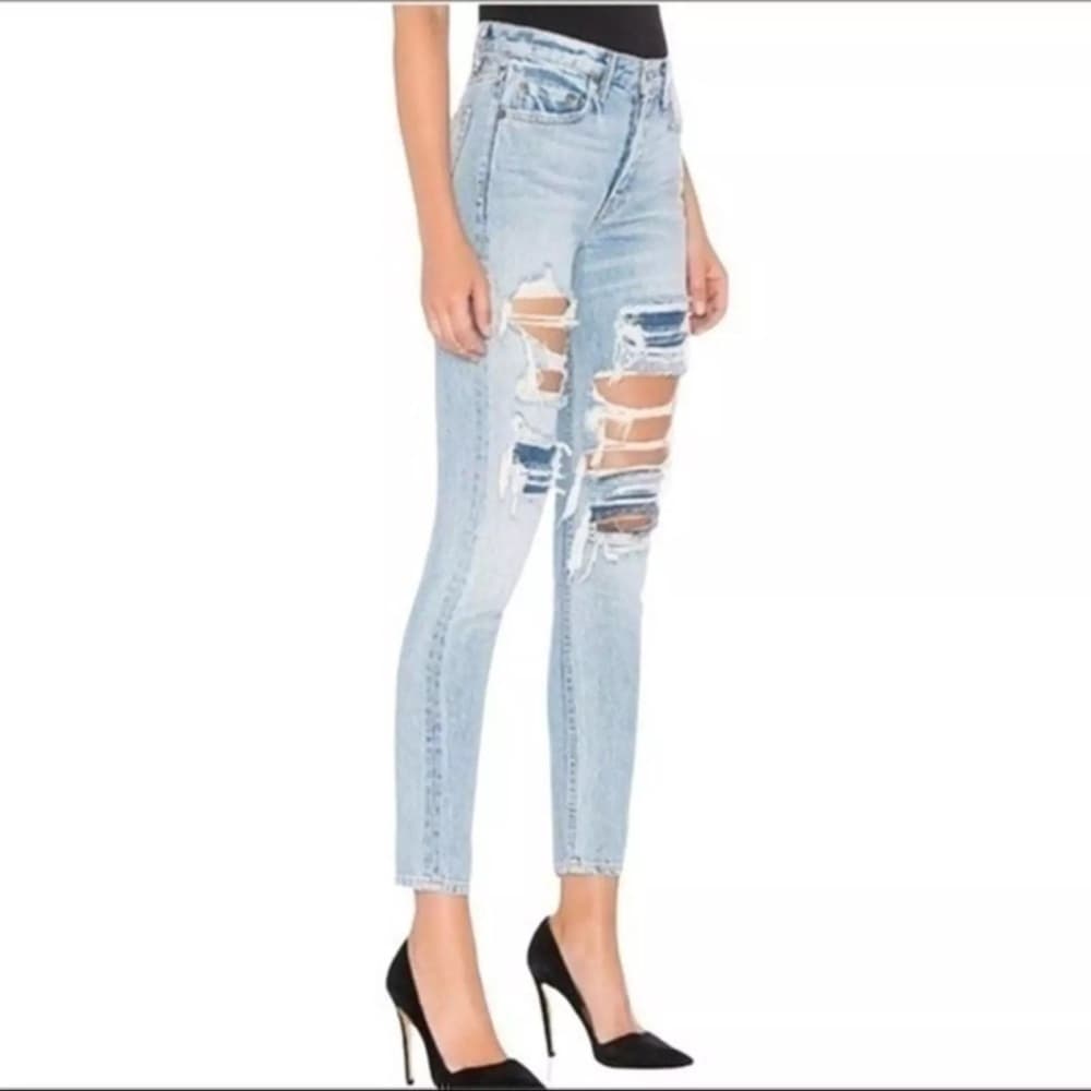 GRLFRND Revolve Karolina High Rise Denim E Street Distressed Skinny Jeans Sz 25 - Thumbnail 2
