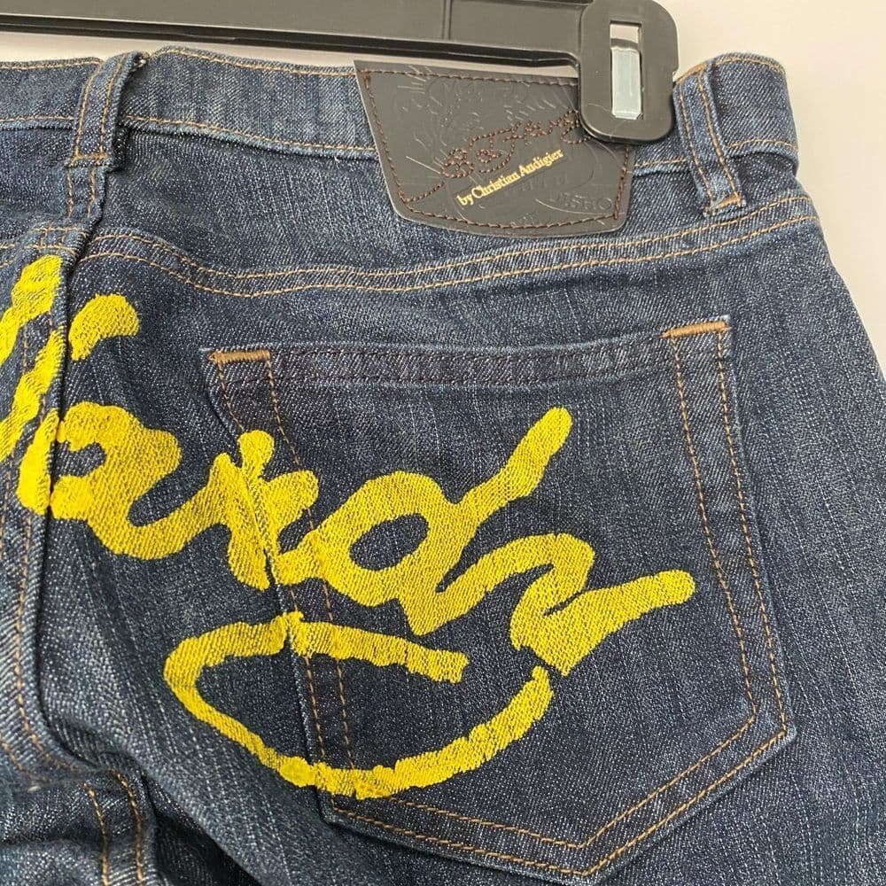 NWT Ed Hardy Deadstock Y2K Name Script Booty Denim Jeans Women Sz 29 Super Low - Thumbnail 3