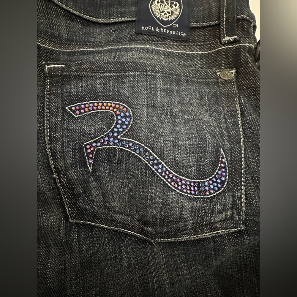Rock & Republic Original Kasandra Rhinestone Logo Bootcut Jeans Size 31 Y2K - Thumbnail 15