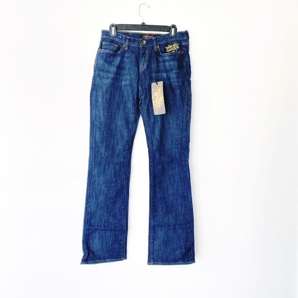 NWT Ed Hardy Deadstock Y2K Name Script Booty Denim Jeans Women Sz 29 Super Low - Thumbnail 12