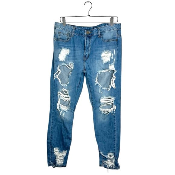 Windsor Distressed Crop Jeans Medium Wash Ripped Denim Size 32 / 13 Bikercore - Thumbnail 15