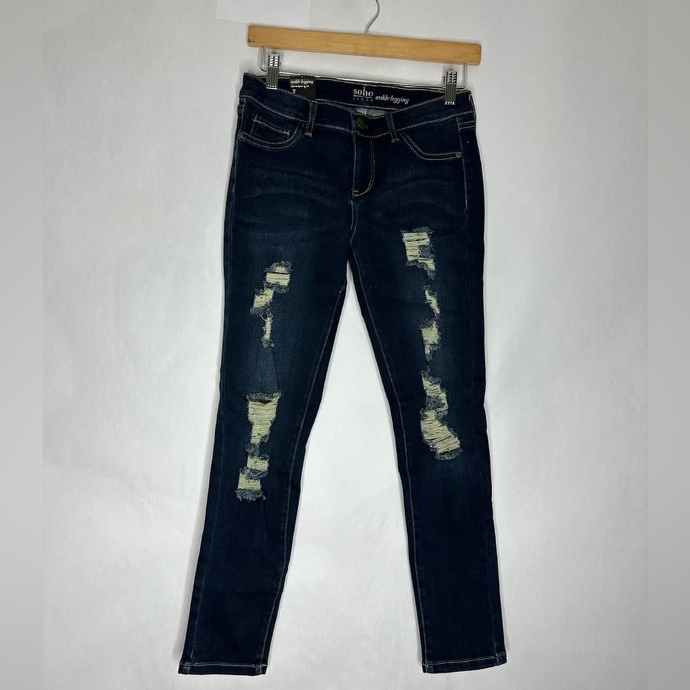 NWT New York & Company NY&Co SoHo Ankle Legging Jeans Distressed Dark Wash Sz 2