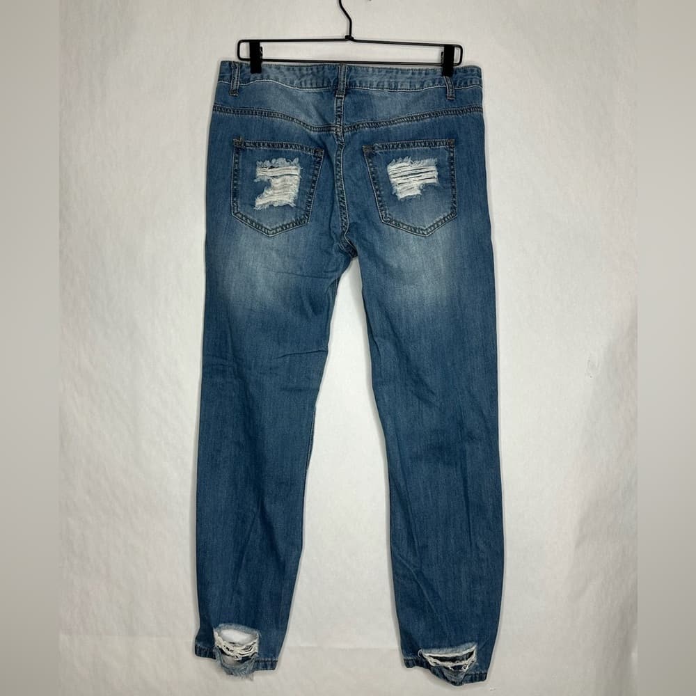 Windsor Distressed Crop Jeans Medium Wash Ripped Denim Size 32 / 13 Bikercore - Thumbnail 3