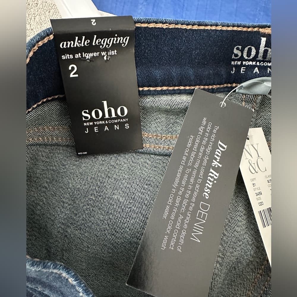 NWT New York & Company NY&Co SoHo Ankle Legging Jeans Distressed Dark Wash Sz 2 - Thumbnail 8