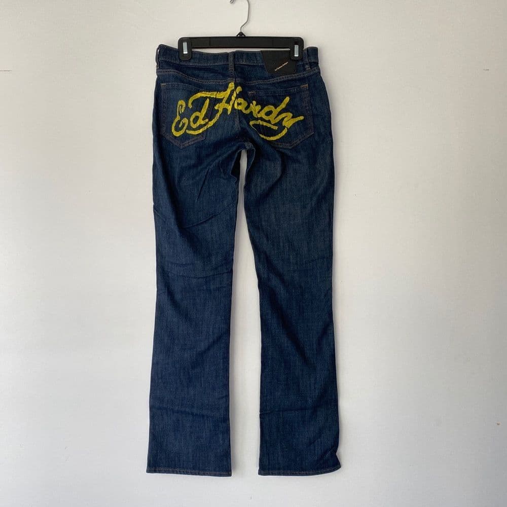 NWT Ed Hardy Deadstock Y2K Name Script Booty Denim Jeans Women Sz 29 Super Low - Thumbnail 7