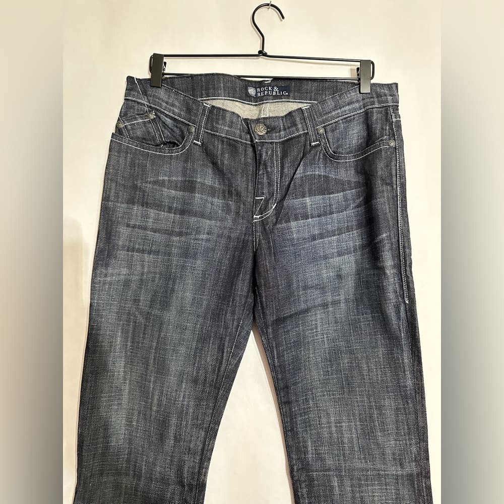 Rock & Republic Original Kasandra Rhinestone Logo Bootcut Jeans Size 31 Y2K - Thumbnail 2