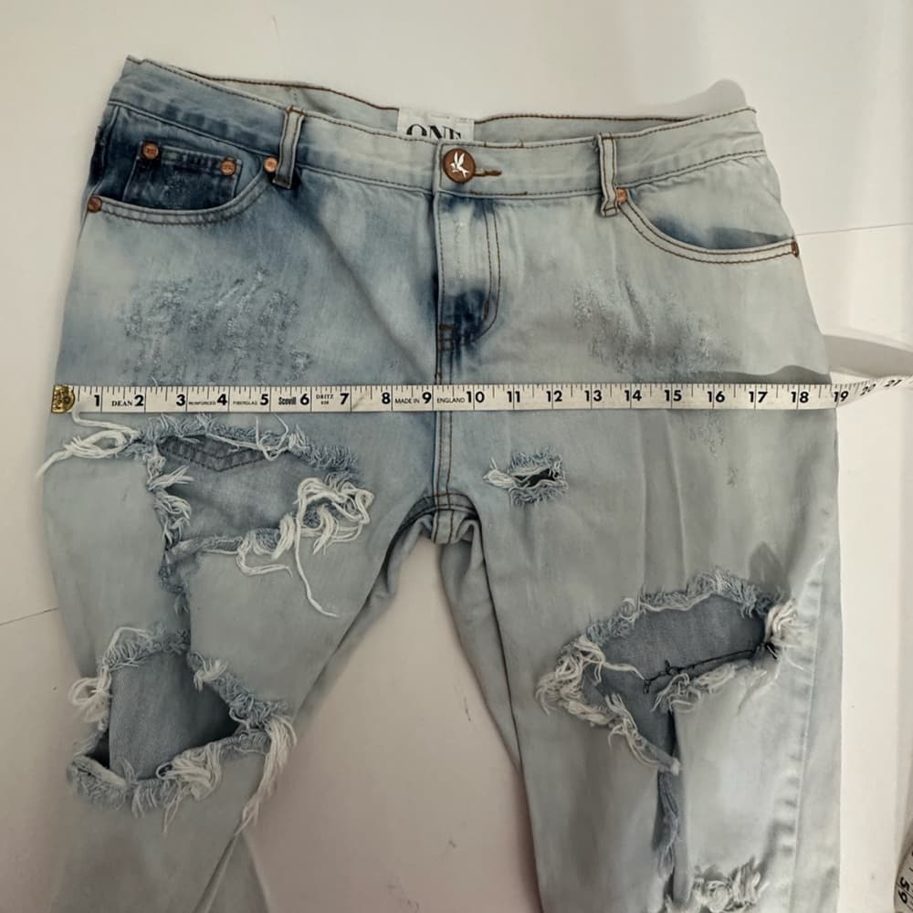 One by One Teaspoon Awesome Baggies Distressed Light Jeans Grunge Y2K Size 31 - Thumbnail 13