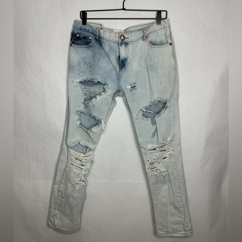 One by One Teaspoon Awesome Baggies Distressed Light Jeans Grunge Y2K Size 31 - Thumbnail 2