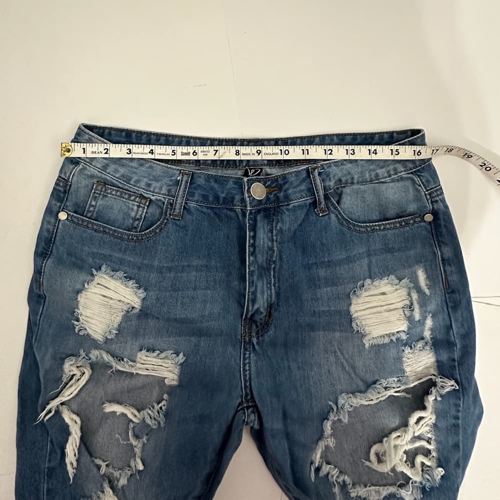 Windsor Distressed Crop Jeans Medium Wash Ripped Denim Size 32 / 13 Bikercore - Thumbnail 8