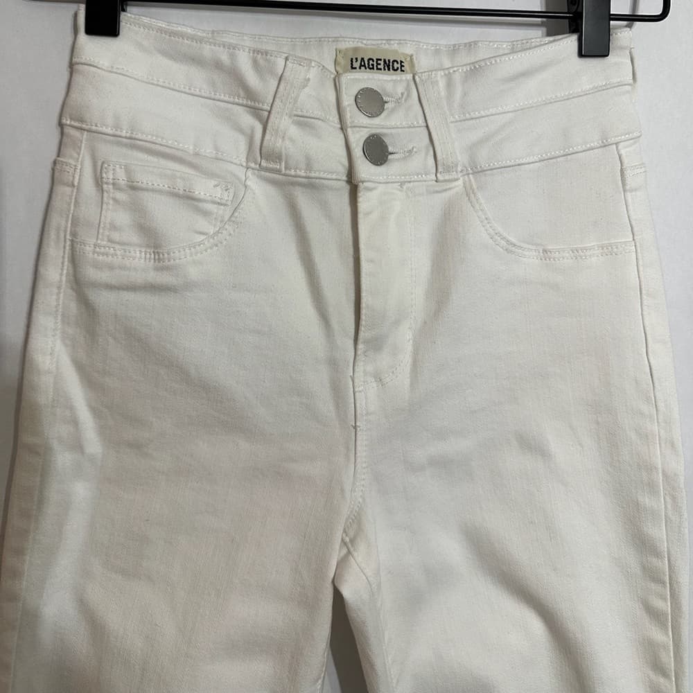 L'Agence White Blanc Peyton High-Rise Skinny Jeans w/ Double Waistband Size 24 - Thumbnail 13