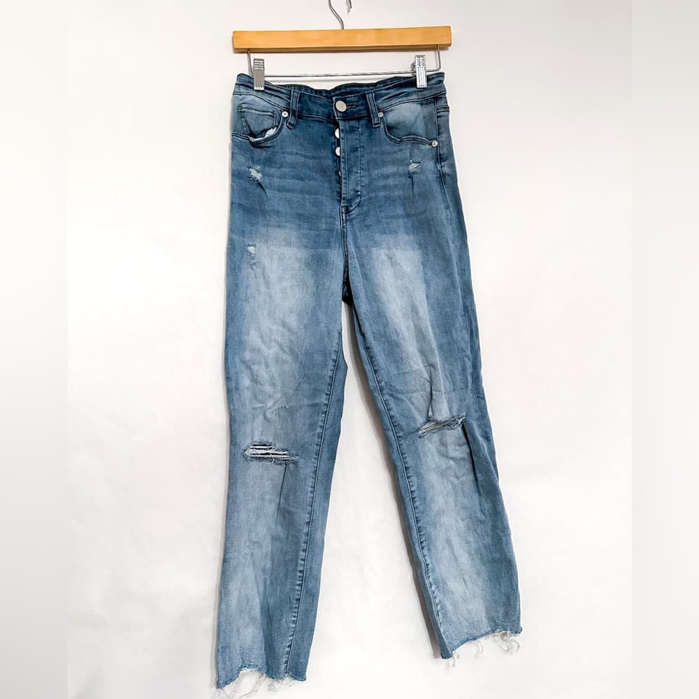 Blank NYC The Baxter Ribcage Straight Leg Jeans Denim Cropped Distressed Size 28