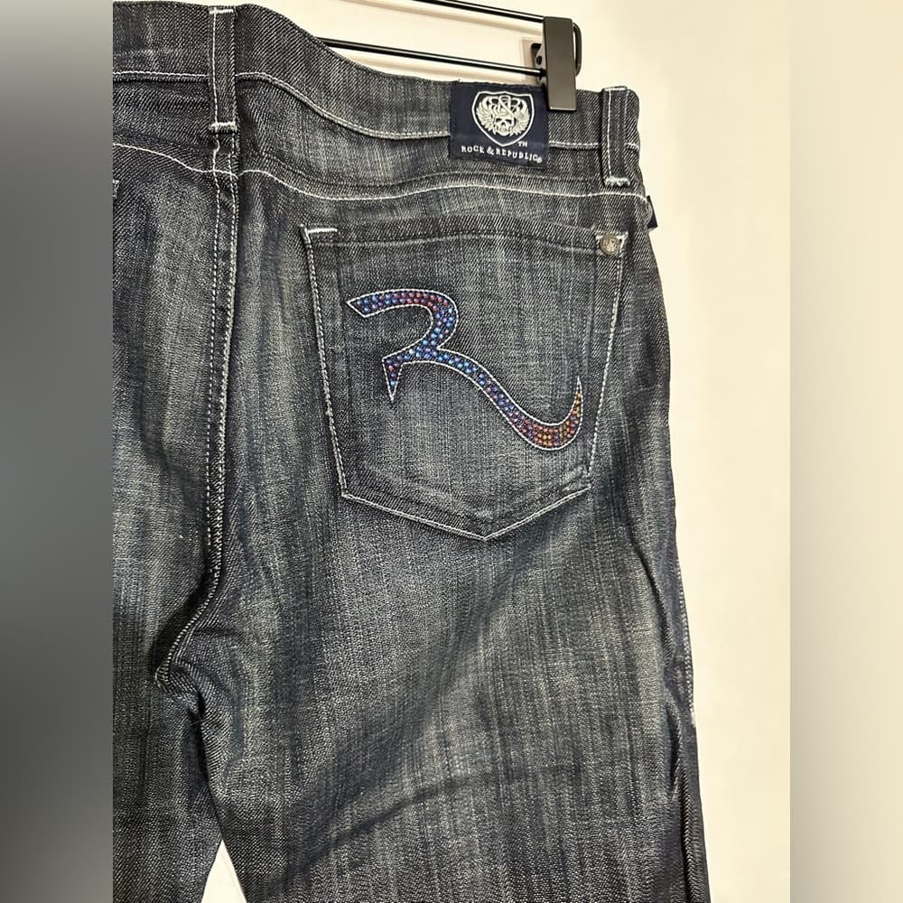 Rock & Republic Original Kasandra Rhinestone Logo Bootcut Jeans Size 31 Y2K - Thumbnail 4