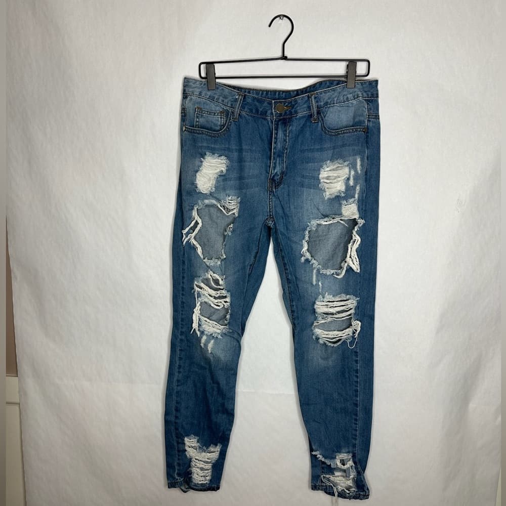 Windsor Distressed Crop Jeans Medium Wash Ripped Denim Size 32 / 13 Bikercore - Thumbnail 2